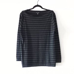EILEEN FISHER 100% merino wool grey and black striped sweater